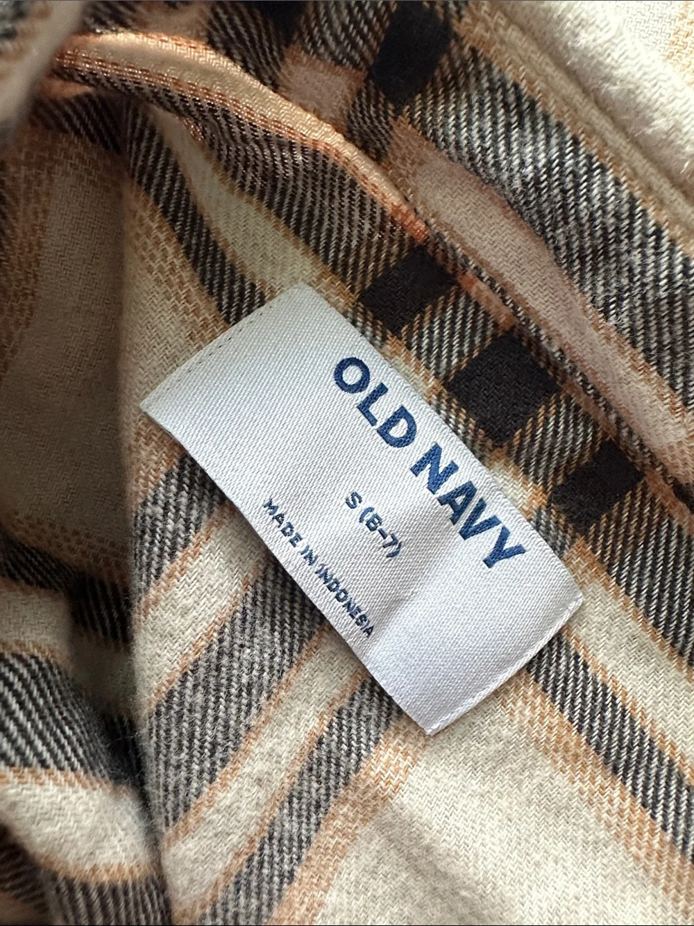 Old Navy Cream, Brown & Black Plaid Button-Down Shirt